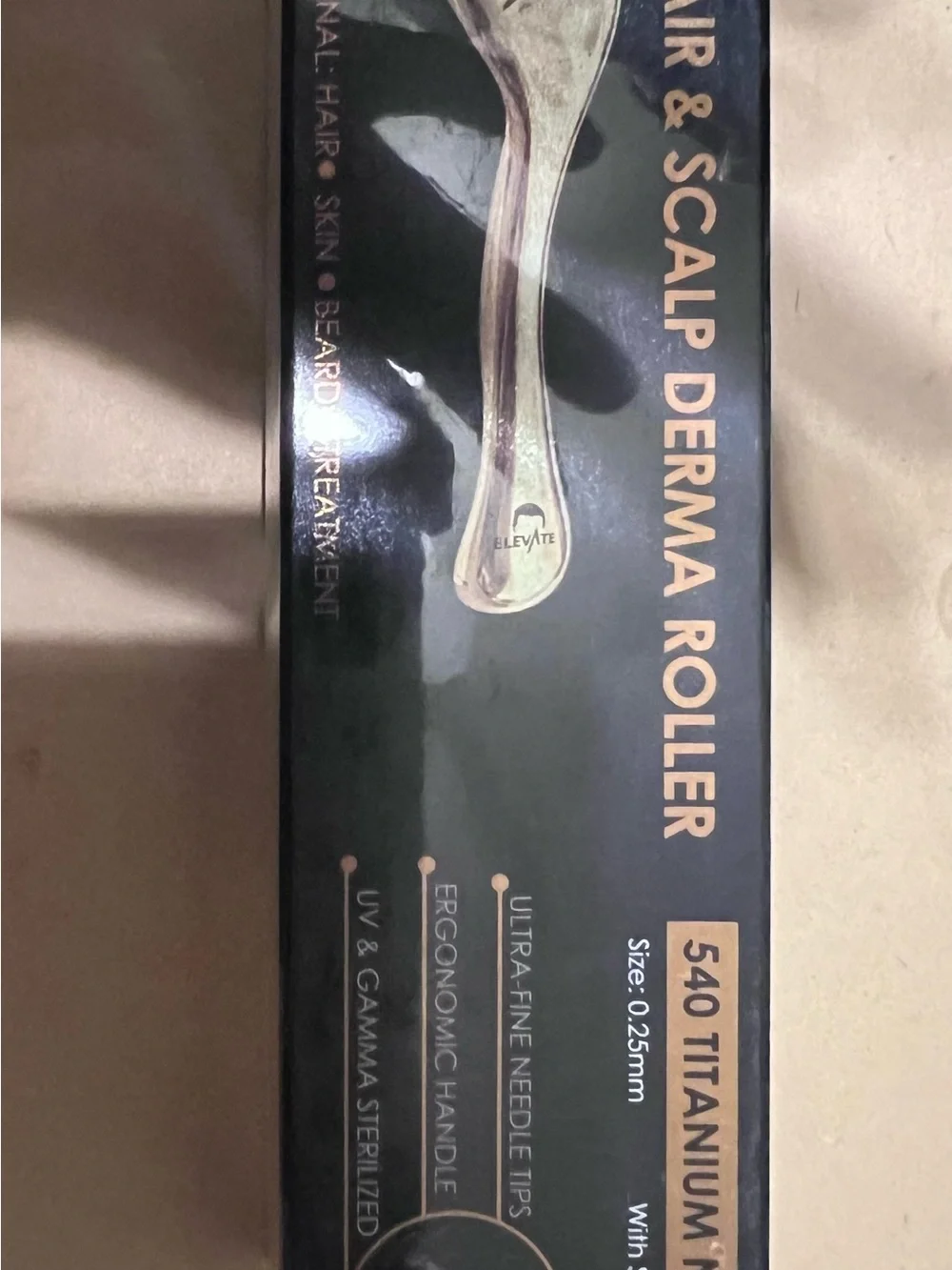 Unisex Elevate Derma Roller 0.25mm with 540 Titanium Microneedle Roller